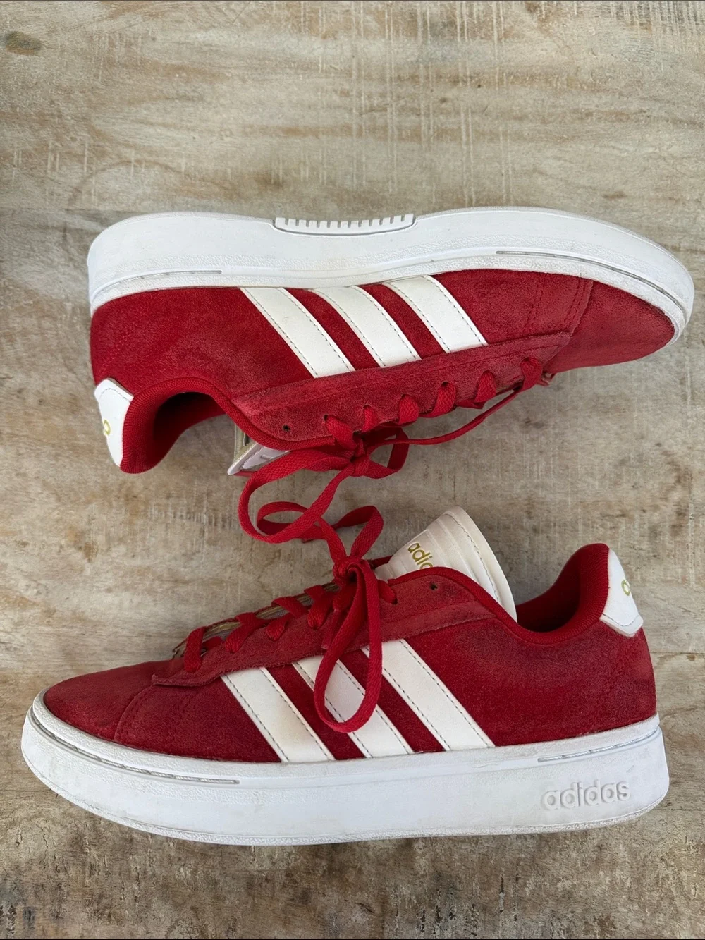 Adidas Grand Court Alpha Suede Low-Top Sneakers {Red/Wht/Gold} 9